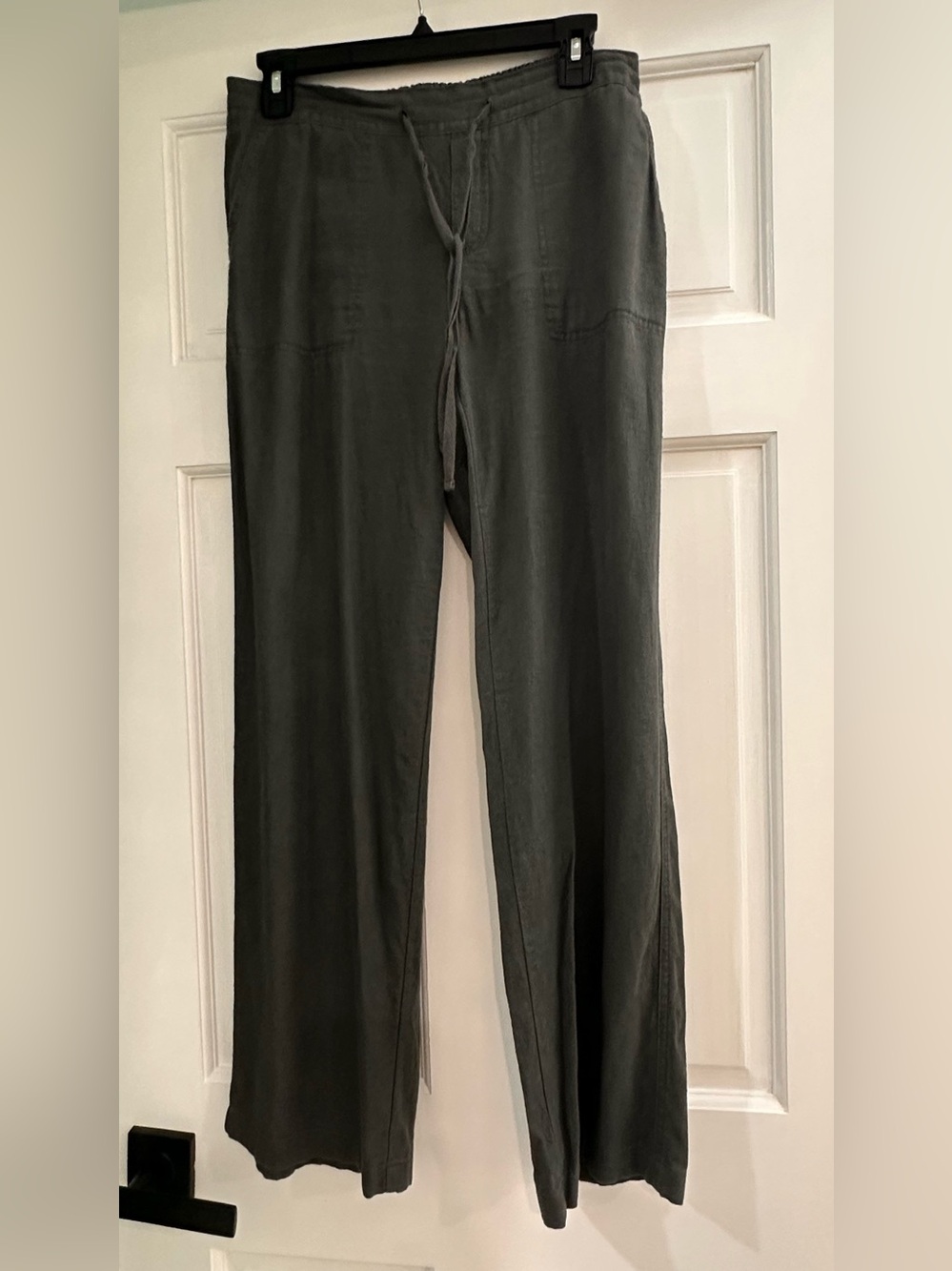 Linen Blend Susina Gray Elastic Waist Wide Leg Pants